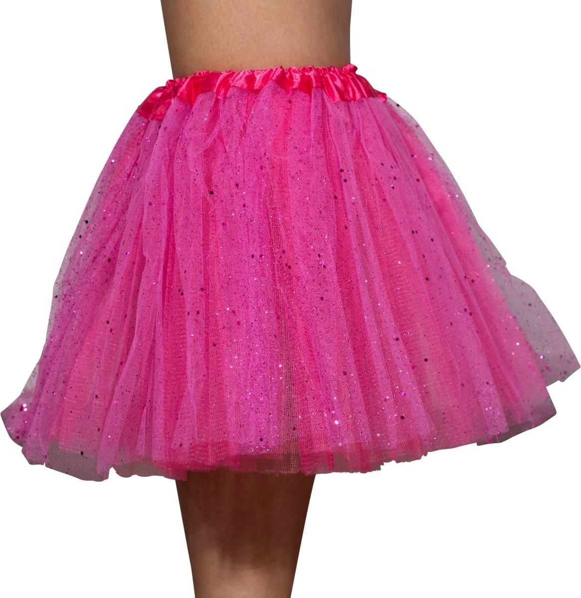 Tutu - Met glitters - Tule rokje - Petticoat - Kinderen - Meisjes -Fuchsia - Donker roze