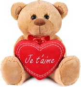 BRUBAKER Teddybeer pluche beer met hart rood - Je T'Aime - 25 cm - teddybeer pluche teddy knuffeldier - bruin lichtbruin - Moederdag cadeautje
