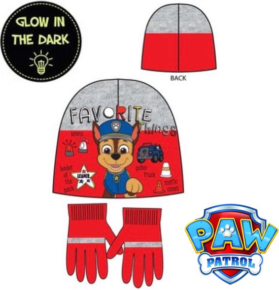 Paw Patrol Set - Muts + Handschoenen - Rood - 52 cm hoofdomtrek - ± 2-4 jaar