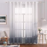 Set van 2 Transparante Gordijnen, Kleurverloop, Voile Transparante Gordijnen met Ringen, Decoratief Raamgordijn voor Slaapkamer en Woonkamer, 245 cm x 140 cm (H x B), Wit & Grijs