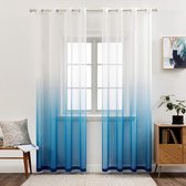 Set van 2 Transparante Gordijnen, Kleurverloop, Voile Transparante Gordijnen met Ringen, Decoratief Raamgordijn voor Slaapkamer en Woonkamer, 260 cm x 140 cm (H x B), Wit & Donkerblauw