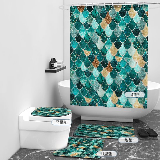 Floraweg Douchegordijn,Shower Curtain,badgordijn,badkamergordijn,Geometrisch roostereffect,-topkwaliteit - digitale printen -Anti Schimmel - Inclusief 12 ringen -met 12 stuks douchegordijnhaken – Waterdicht -Wasbaar- Polyester - 180x200 cm