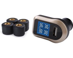 Aukey TP / CO / 001, bandenspanningscontrolesysteem voertuig, TPMS met display, zwart