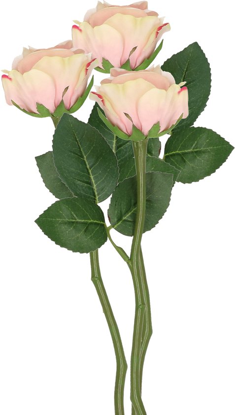 Top Art Kunstbloem roos Nina - 3x - lichtroze - 27 cm - kunststof steel - decoratie bloemen
