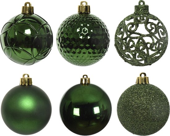 37x boules de Noël en plastique/plastique vert foncé 6 cm mix - Incassable - Décorations pour Décorations pour sapins de Noël de Noël / Décorations de Noël