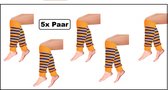 5x Paar luxe Beenwarmers oranje-blauw gestreept - Been warmer festival thema feest disco fun kleding accesoires