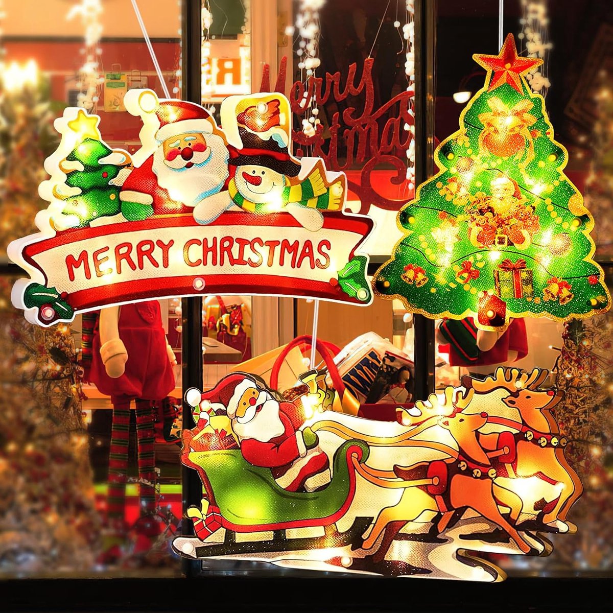 Kerstverlichting voor ramen, 3 x zuignap, lichtketting, Kerstmis, kerstdecoratie raam, raamdecoratie, hangend raamlicht met zuignap, led, voor kerstdecoratie, feest