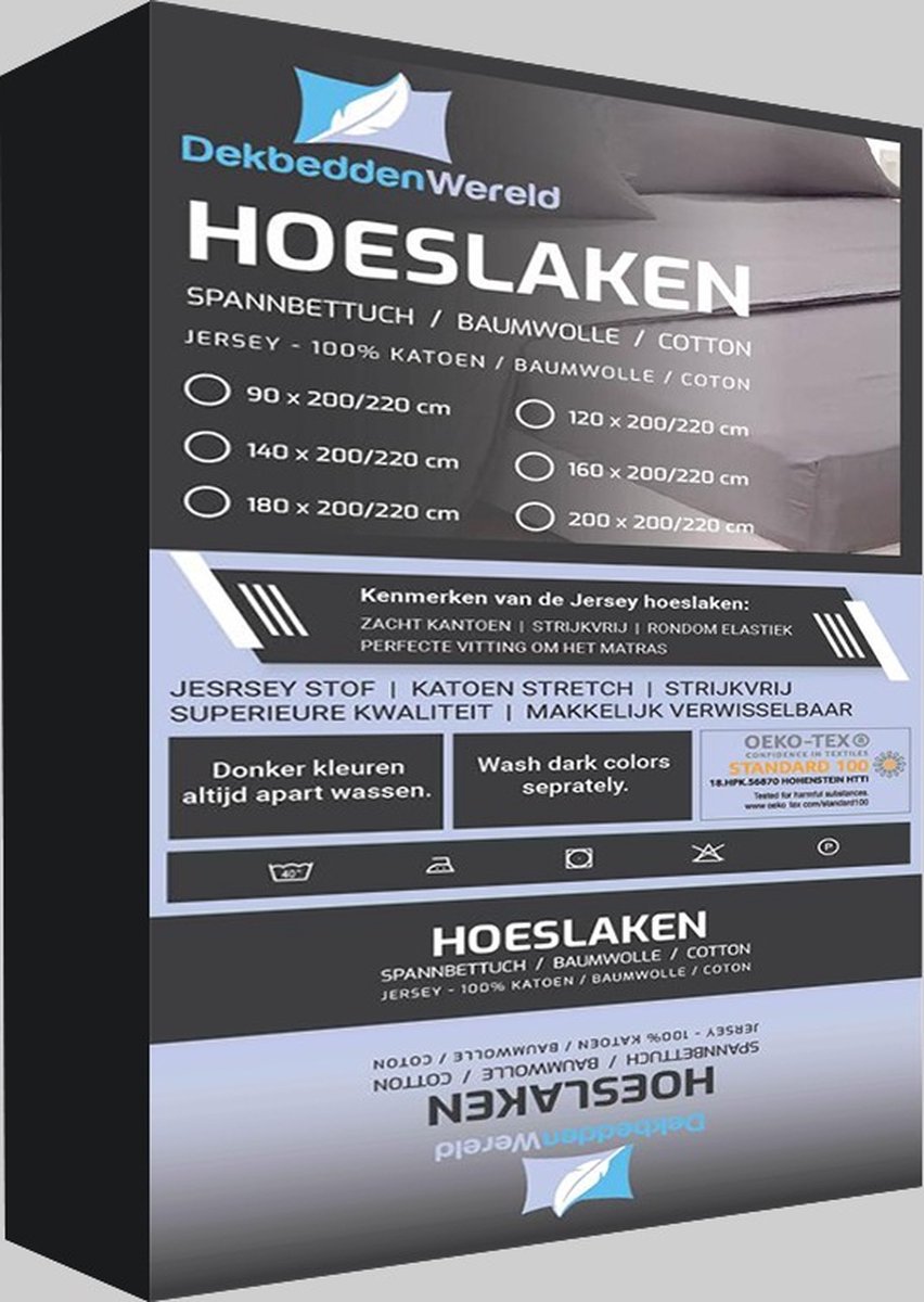 Dekbeddenwereld Jersey Stretch Hoeslaken - Extra Stretch Jersey Hoeslaken voor Matrassen – Premium Zacht, Ademend en Duurzaam met Elastiek Rondom voor een Veilige, Kreukvrije Pasvorm en Dagelijks Slaapcomfort - zwart - 200 cm x 220 cm