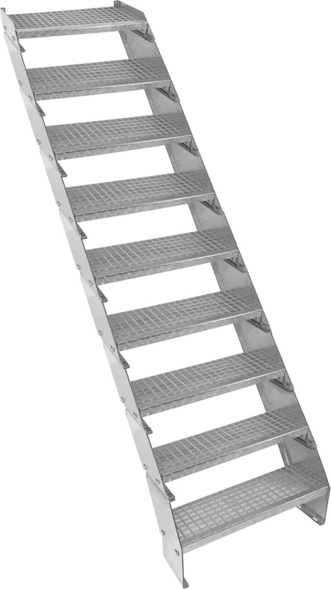 Verstelbare 9-delige verzinkte trap - zilver - 600 mm - max. 12 treden