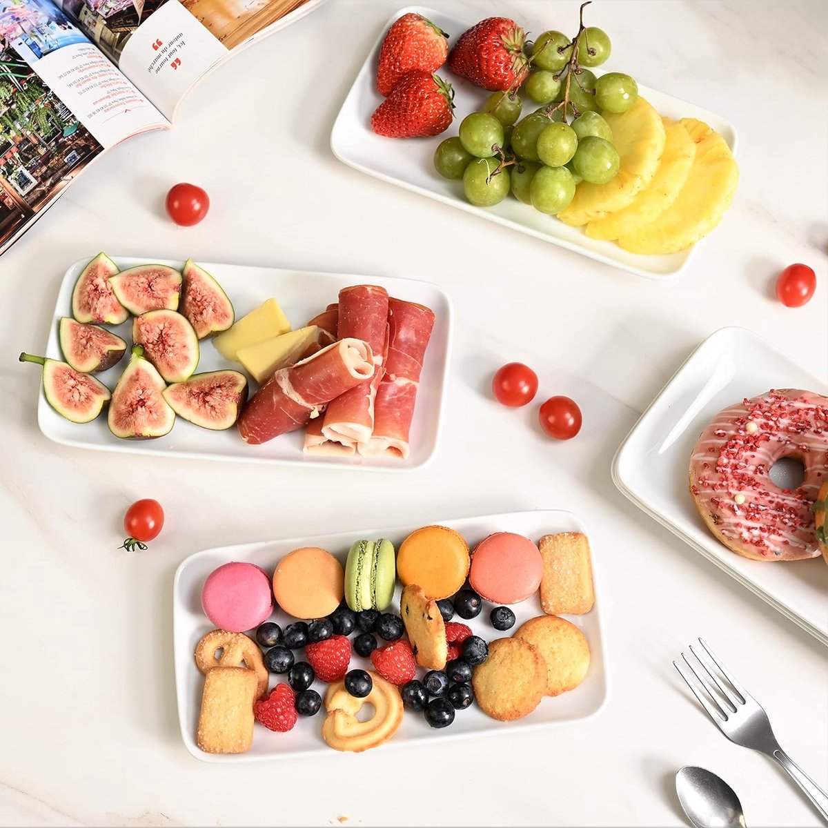 Partij Borden Wit keramisch dinerbord met dikke rand, rond, western pastabord, dessertbord, fruitsaladebord, restaurantservies Dessertbord(8 inches