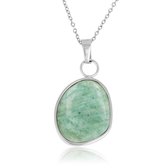 My Bendel - Zilverkleurige ketting in combinatie met grote ronde Amazonite hanger - Opvallende combinatie van zilverkleurige schakelketting en grote ronde Amazonite edelsteen - Met luxe cadeauverpakking