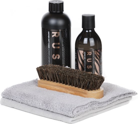 RUSH Leerreiniger & Verzorger - 5-Delig Pakket - Leather Matt Clean 500ml - Leather Care 300ml - Reinigend én Voedend