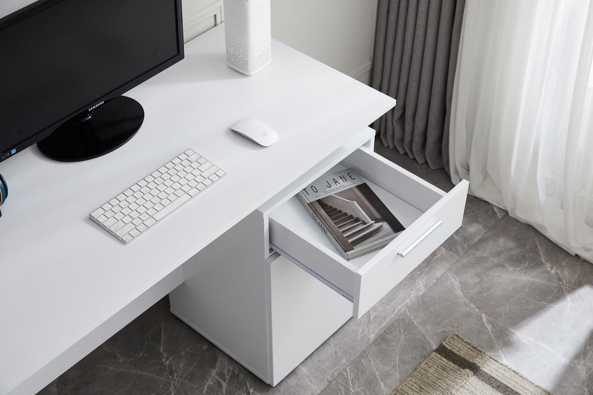 ACAZA Bureau - Bureau met Lades - Bureautafel - Wit - Computertafel - Laptoptafel