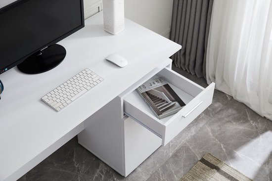 ACAZA Bureau - Bureau met Lades - Bureautafel - Wit - 110 x 53 x 75 cm (L x B x H) - Computertafel - Laptoptafel - Bureau Wit met Lades