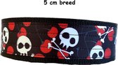 Halsband - 5 cm breed - Maat 75 XL - Zwart - Skulls kersen - Hondenhalsband - Halsband hond
