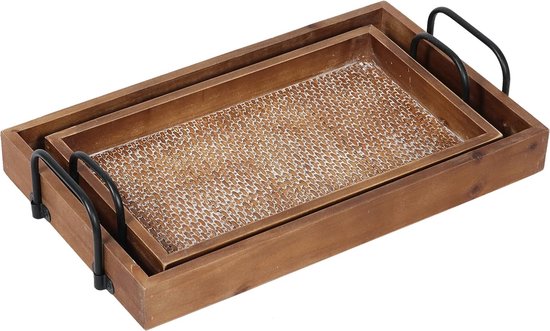 Bamboe Dienblad, Rechthoekig Houten Handvat Lade Houten Dienblad Bamboe Dienbladen voor Ontbijt Thee Salontafel Decoratieve Butler Poef Lade(28 * 19,5 * 3 cm