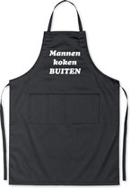 Mannen koken BUITEN! - Luxe Schort Keukenschort met tekst - Zwart