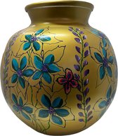 Handbeschilderde bol vaas kleur goud met bloemen en vlinders