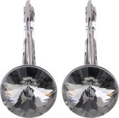 Behave Oorhangers Dames - rond 12 mm diameter - Grijze Black Diamond Swarvoski Elements Kristal steen – Oorbellen 2.2 cm lang
