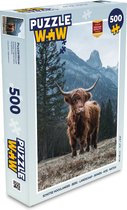 Puzzel Schotse hooglander - Berg - Landschap - Bomen - Koe - Natuur - Legpuzzel - Puzzel 500 stukjes