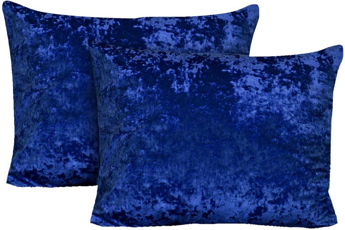 Dekbeddenwereld Velvet Crushed kussenslopen 2 stuks- 60x70cm- soft finishing- 60x70- Donkerblauw