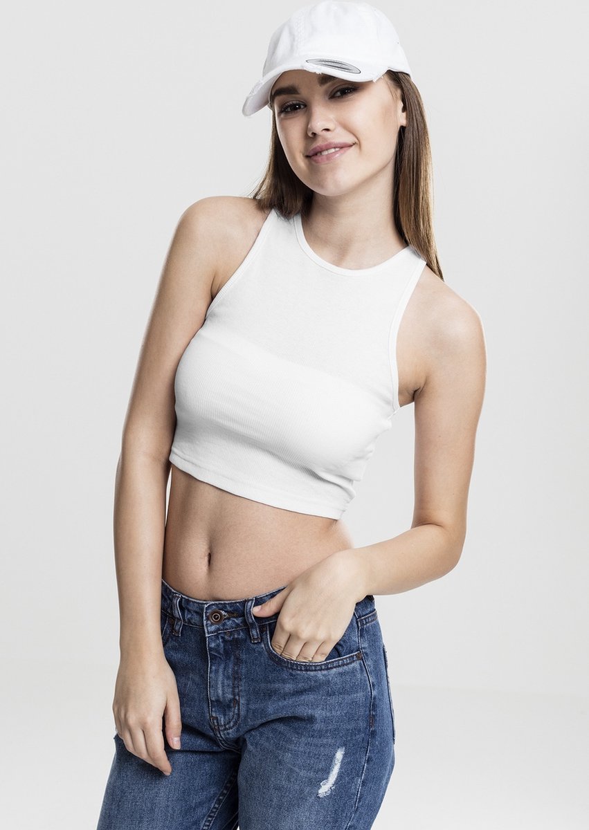Dames rib crop top S Urban Classics Wit