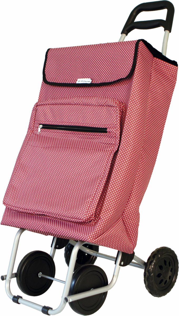 AMIG Boodschappentrolley vierkant - rood/wit - 48 liter - aluminium frame - met vriesvak