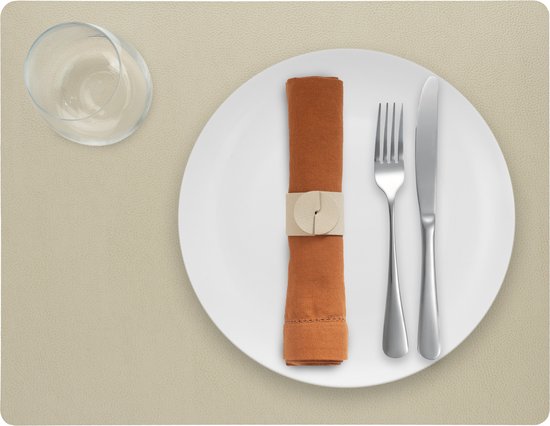 1x Skinnatur Set de table cuir - Lin - beige - 45x35cm - cuir recyclé - décoration de table - coussin