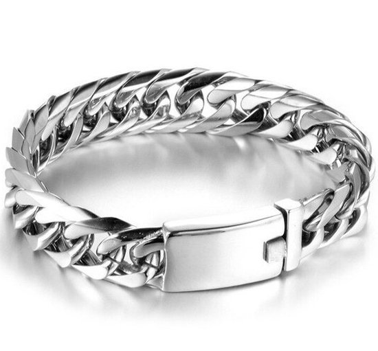 Zilver kleurige Heren Armband met Dikke Schakels - Schakelarmband - Armbanden - Cadeau voor Man - Mannen Cadeautjes
