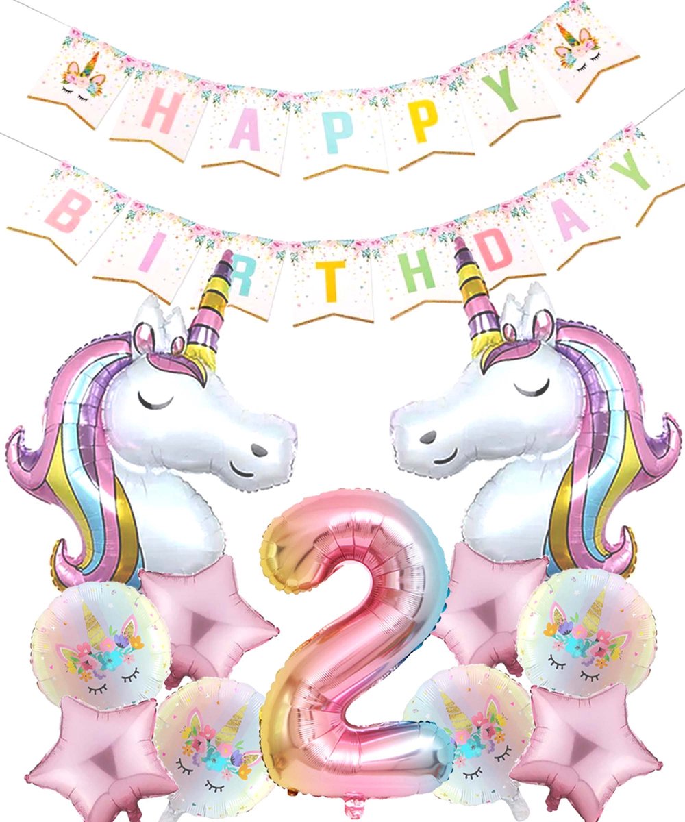 * Snoes * Cijfer 2 ballon Unicorn Mega Pack* Eenhoorn Licht Roze * DIY Slinger* Set van 12 Grotere Ballonnen* Unicorn Licht 2 * Eerste verjaardag * Hoera 2 Jaar * Birthday * Ballon Cijfer 2