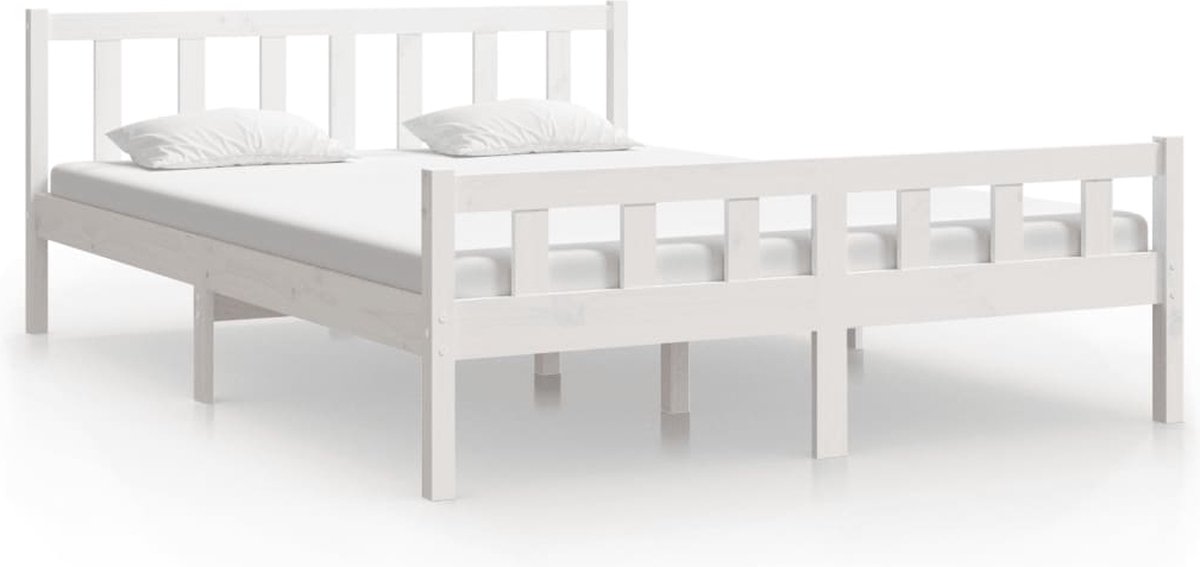 vidaXL - Bedframe - massief - hout - wit - 150x200 - cm