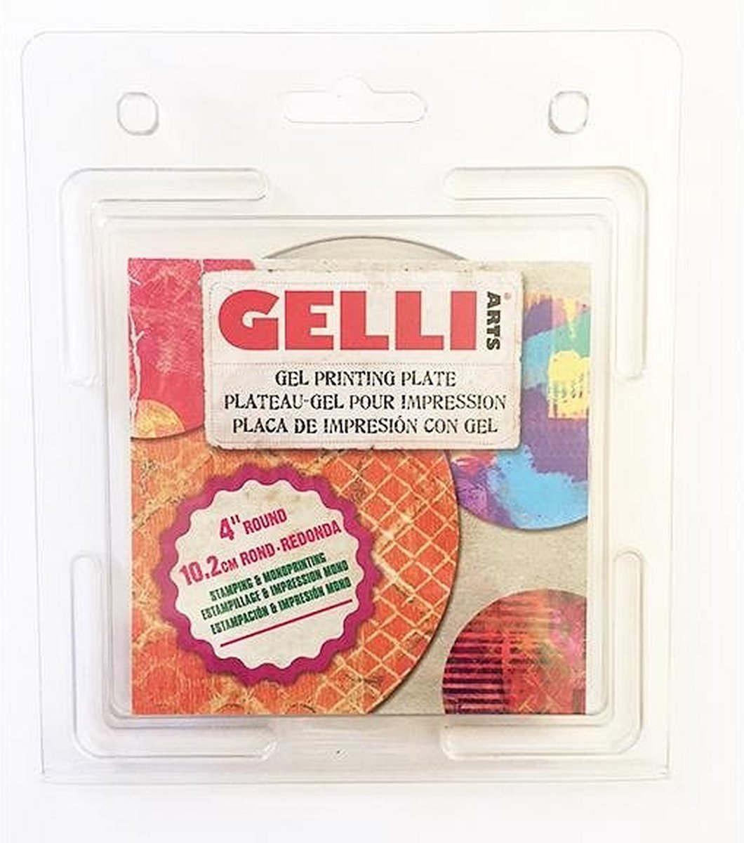 Gelli Arts gel print plaat rond 10 cm voor creatief gelprinting plezier.