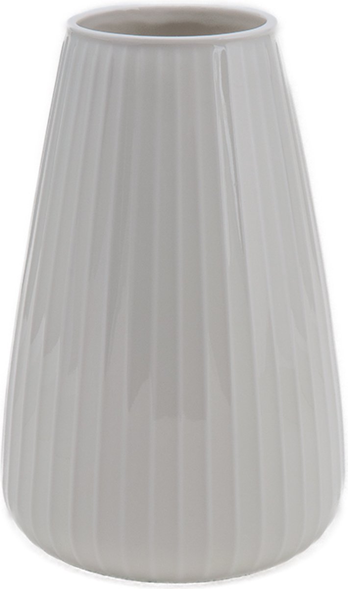 XLBoom DIM vaas Stripe Large Cream - 19 × 19 × 30 cm - Mondgeblazen keramieken vaas in een zachte crème kleur – Vaatwasbestendige vaas, design voor in huis – Artistieke woondecoratie van keramiek