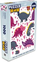 Puzzel Dino - Hart - Patronen - Roze - Meisjes - Dinosaurus - Legpuzzel - Puzzel 1000 stukjes volwassenen