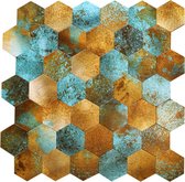 Zelfklevend Mozaiek Hexagon Copper Patina Hexagon 30x30cm Wandpanelen tegelsticker plaktegels Deco Backsplash Badkamer Keuken Aluminium Toplaag