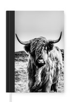 Notitieboek - Schrijfboek - Schotse hooglander - Zwart - Wit - Notitieboekje klein - A5 formaat - Schrijfblok