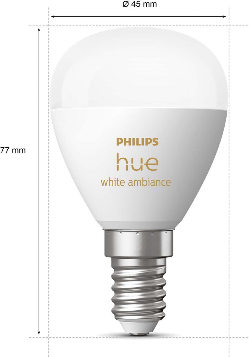 Philips Hue Starterspakket - E14 - met 4 Kogellampen - Warm tot Koelwit Licht - Incl. 1 Hue Bridge, 1 Hue Dimmer Switch - Hue White Ambiance thumbnail 8