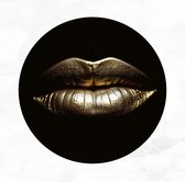 De Muurdecoratie - Wandcirkel goud zwart - Gouden lippen 60x60 cm - Luxe - Wanddecoratie - Muurcirkels - Modern schilderij - Slaapkamer accessoires - Decoratie woonkamer