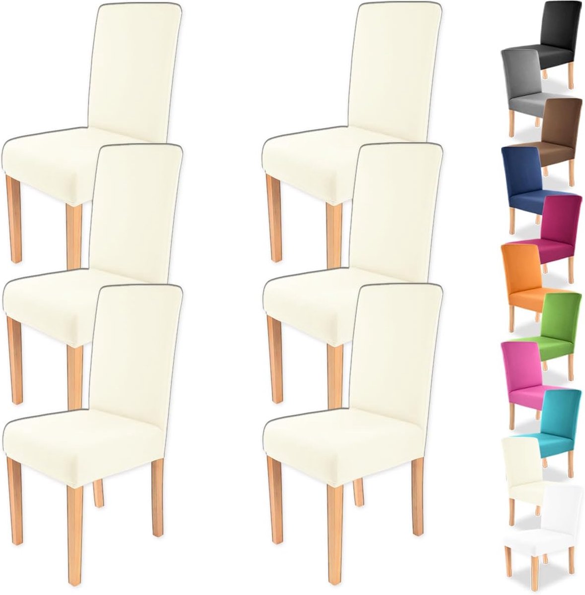 Charles Stretch Chair Covers, Round and Square Chair Backs, Pack of 6, Bi-Elastic Fit with Oeko-Tex Standard 100 Seal (Cream)