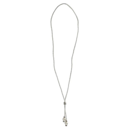 Behave Collier long tressé blanc en simili cuir avec perles