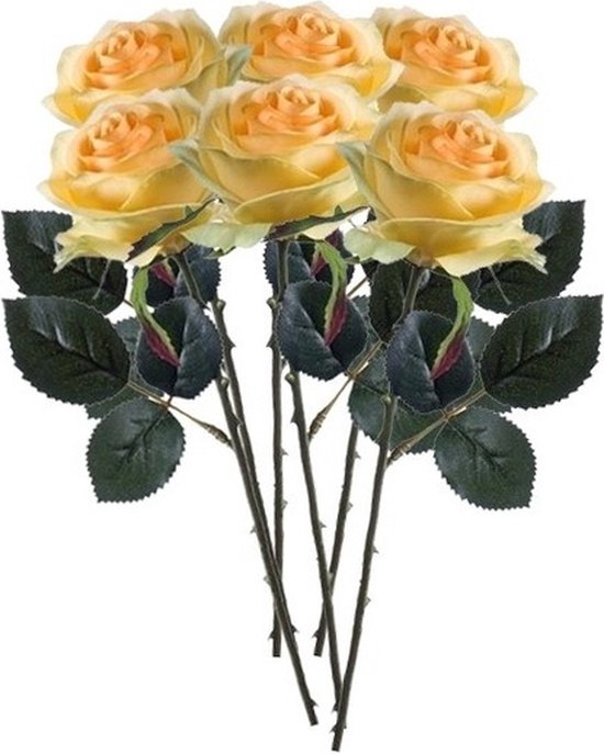 6 x Gele roos Simone steelbloem 45 cm - Kunstbloemen