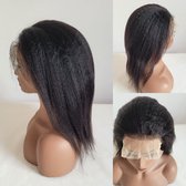 Frazimashop-Braziliaanse dames Remy pruik - 14 inch kinky steil pruiken - #kinky Straight real human hair# 13x4 lace front wig