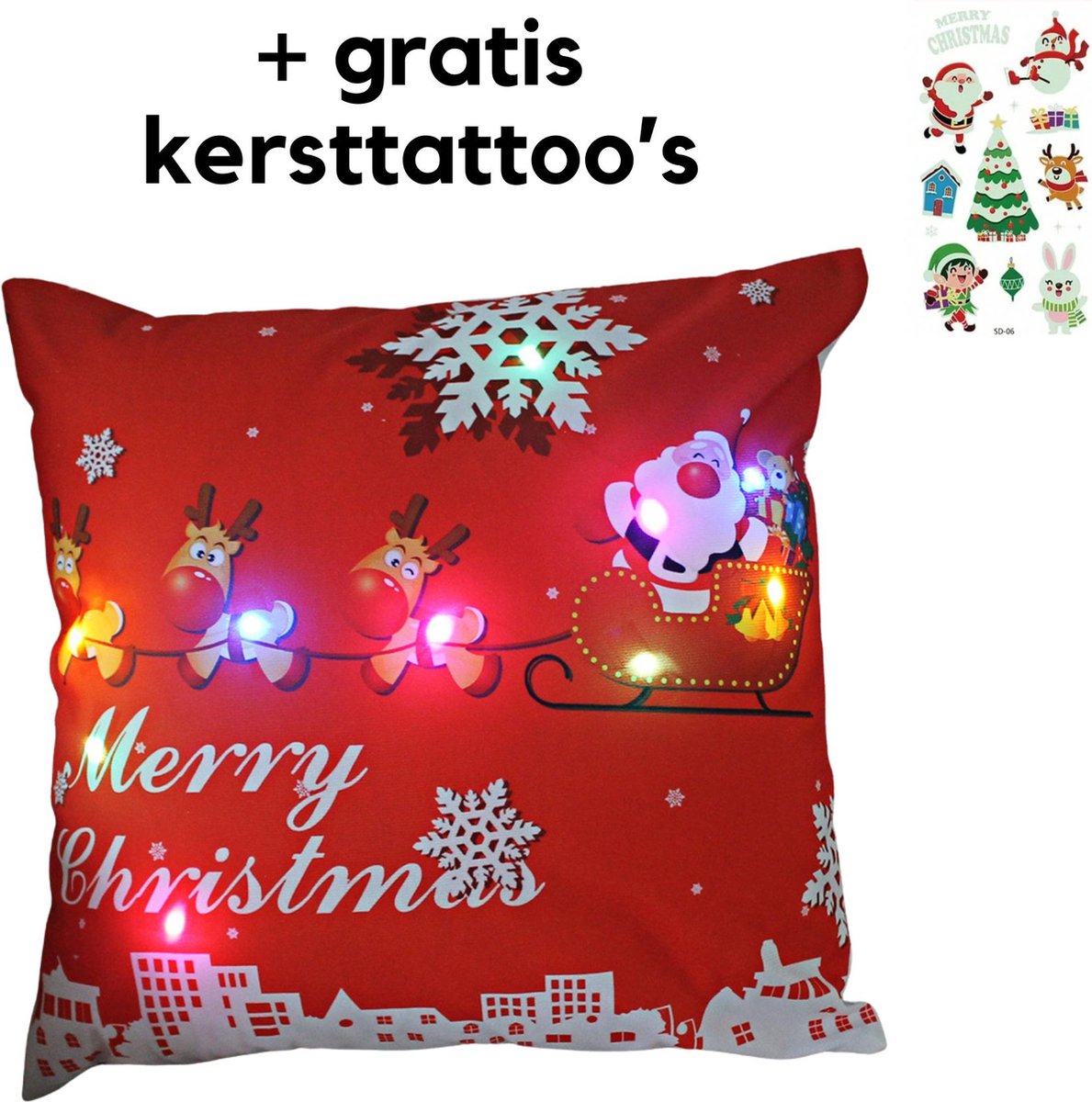 EazyPeezy™ Kerstkussensloop 45 x 45 cm - Rendierenkerstpatronen kussensloop - Gekleurde LED-verlichting - Kerstdecoratie - Feestkussens