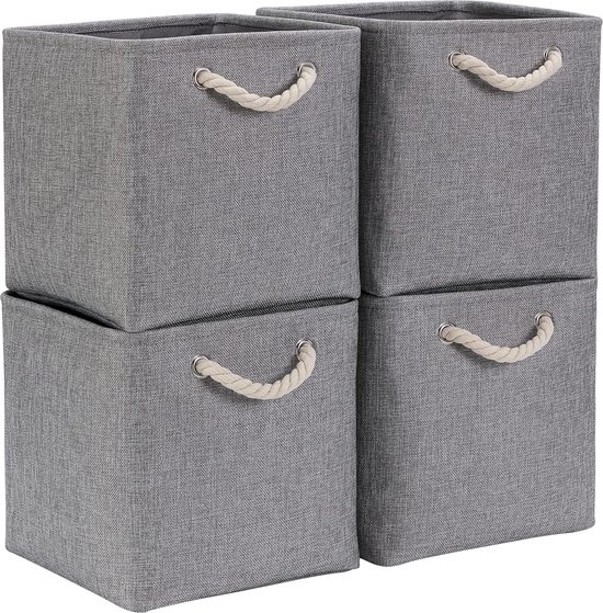 Opbergdoos stof, opbergmand grijs, manden stof in blokjes (30x30x30 cm) voor kast, plank en kleding, (opvouwbaar, verpakking van 4)