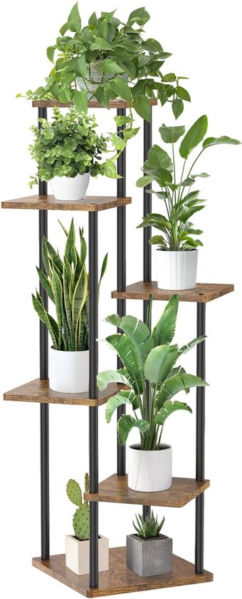 Support de plante en métal en bois à 6 couches, intérieur et extérieur,  étagère à