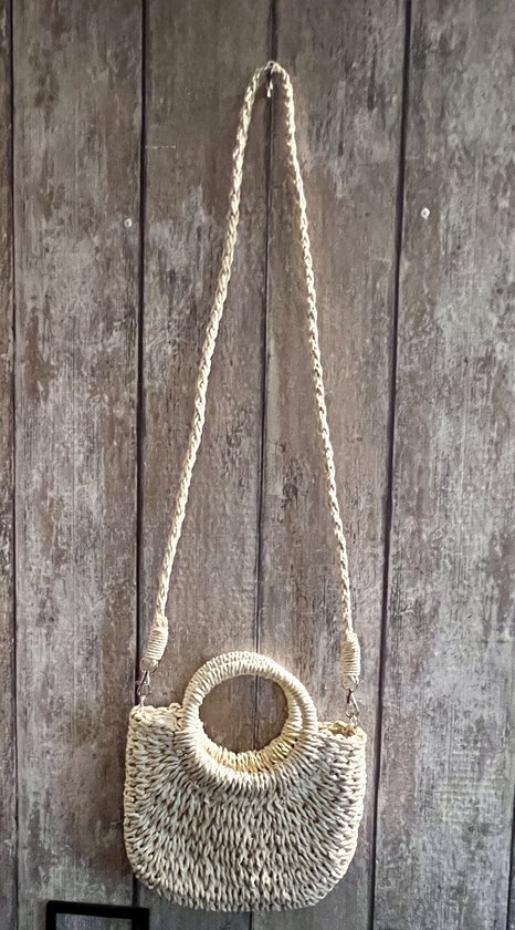 Sac Bandoulière Rond En Paille Beige Femme - Grand Sac Fourre-tout Tressé Zippé