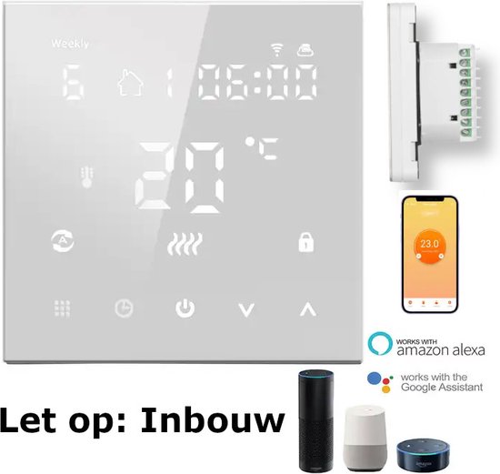 Slimme Thermostaat | C.V. Installatie | Boiler | Vierkant | Wit | 3amp | 4-Draads | 90-240v