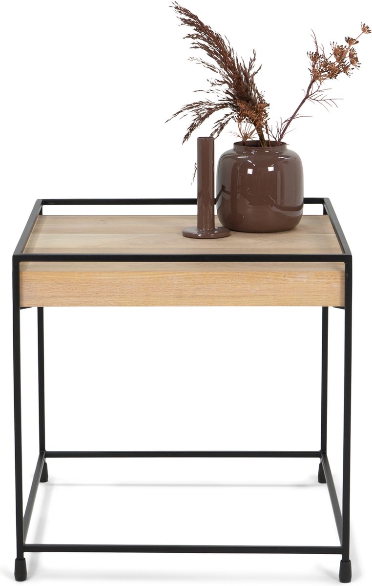 Torna Design THIN WOOD 40 Bijzettafel - Zwart / Eiken bianco