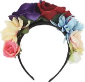 bloemenkrans - haarband bloemen - carnaval festival - paars blauw rood roze - multi