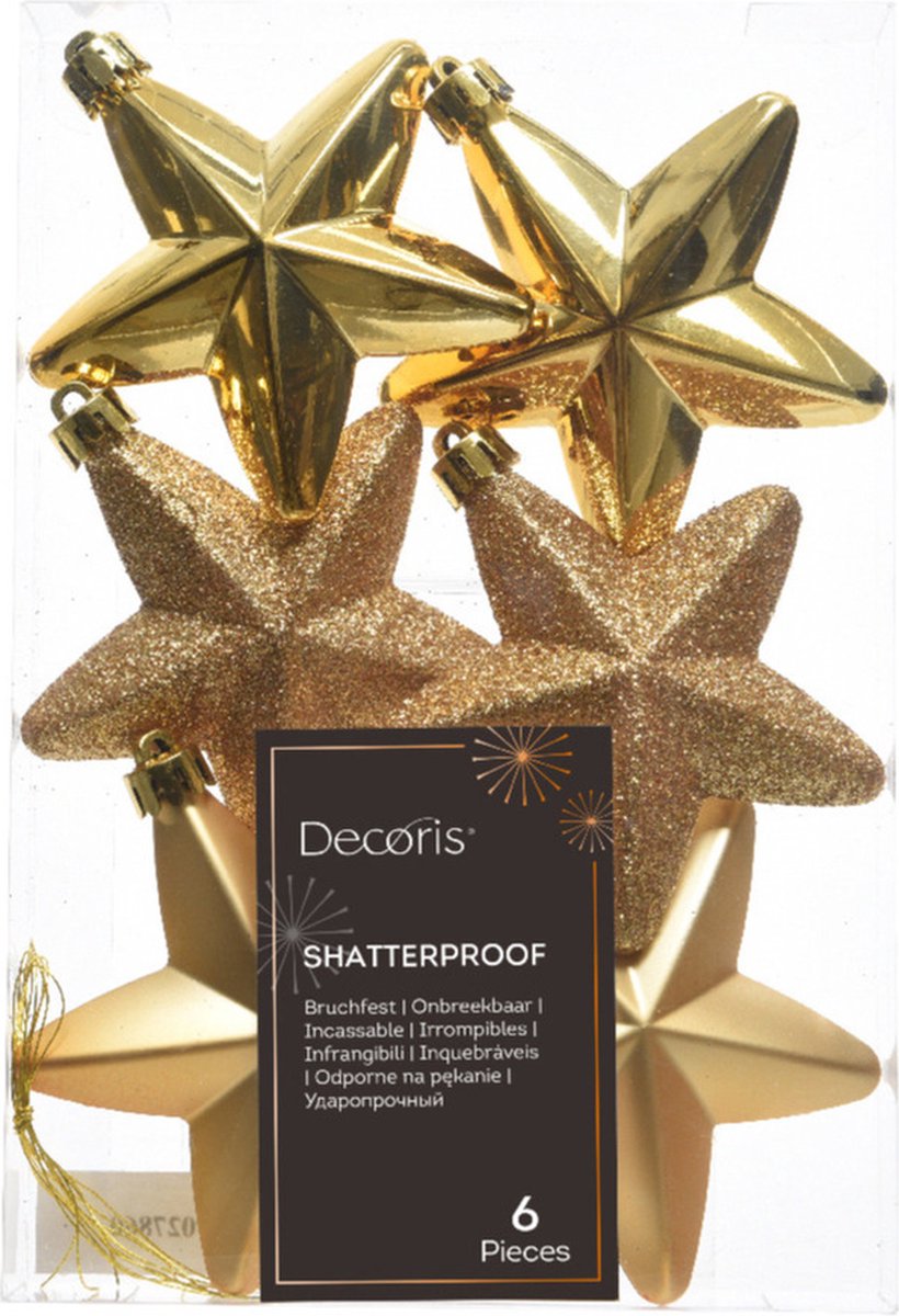 Decoris Kerstboom decoratie sterren goud 6 stuks 7 cm Goudkleurig